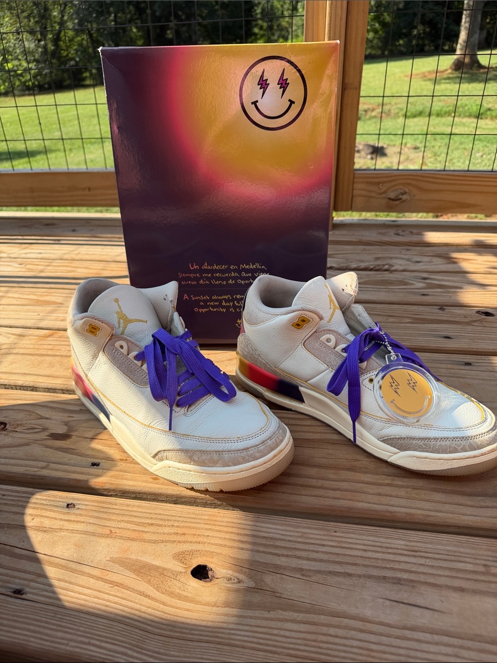 Air Jordan 3 Retro Low Sneakers in White with Purple Accents